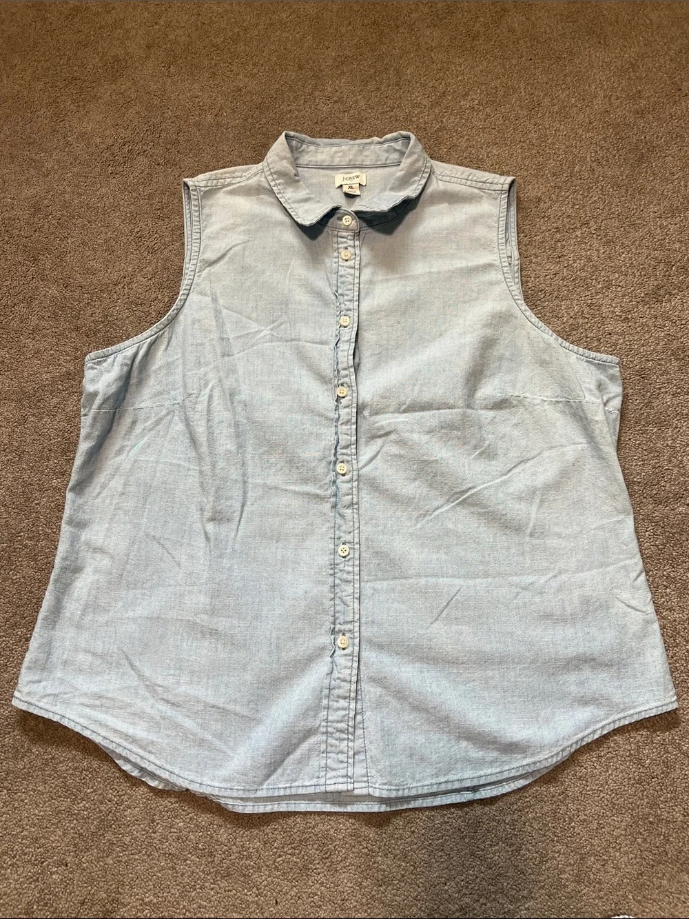 J. Crew 100% Cotton Button Front Sleeveless Tank Chambray size XL